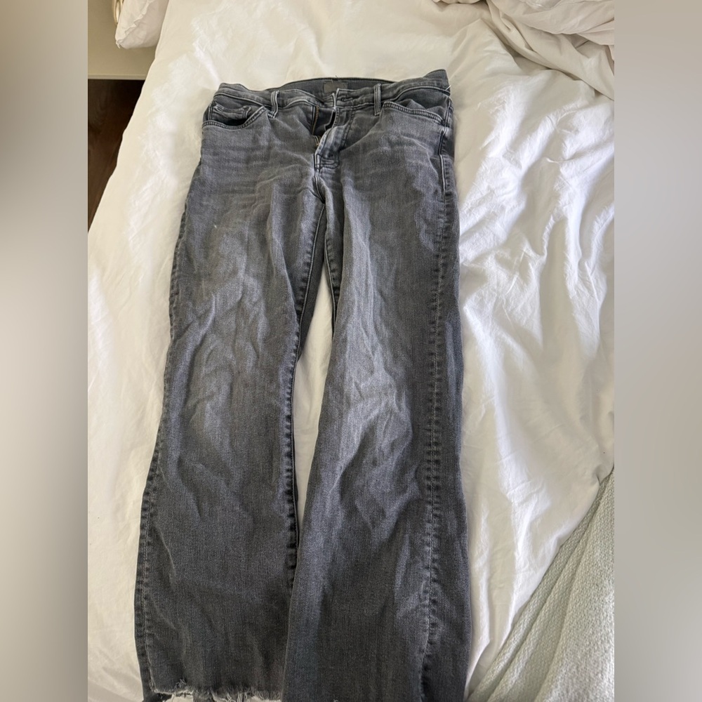 MOTHER Gray Washed Wide-Leg Flare Jeans